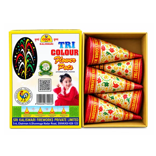 Buy Tri Colour Flower Pots from Cock Fireworks